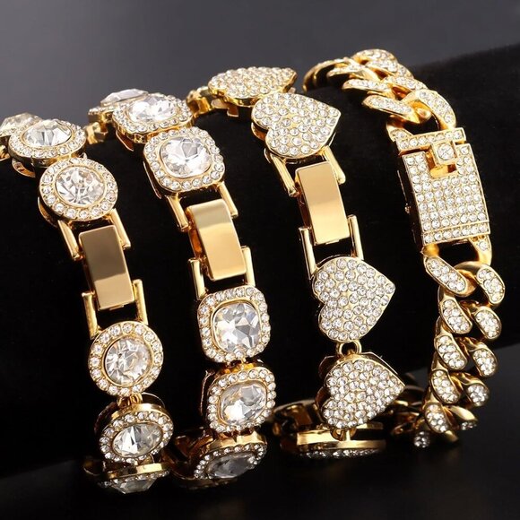 4PCS Gold Bracelets for Women Silver Clustered Tennis Bracelet for Women Heart R - Picture 6 of 7